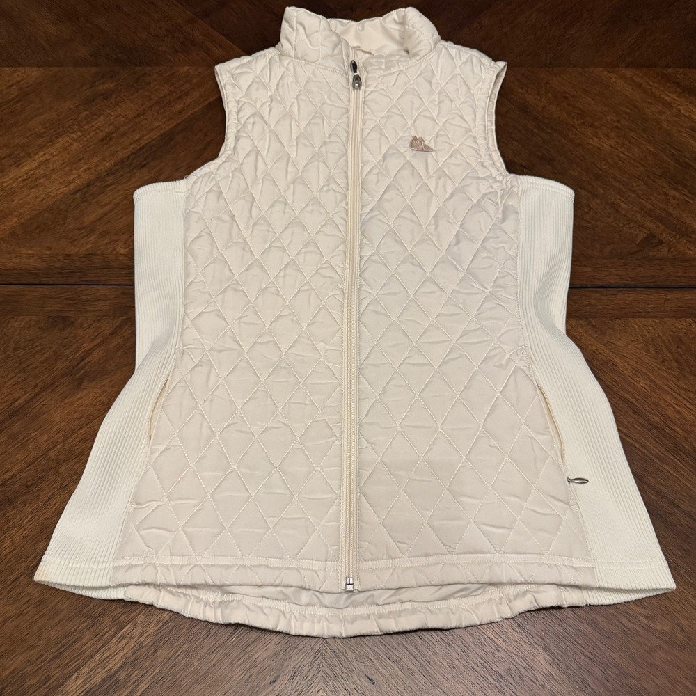Straight Down Womens Quilted Vest Cream Off White Ribbed Full Zip Golf Medium‎